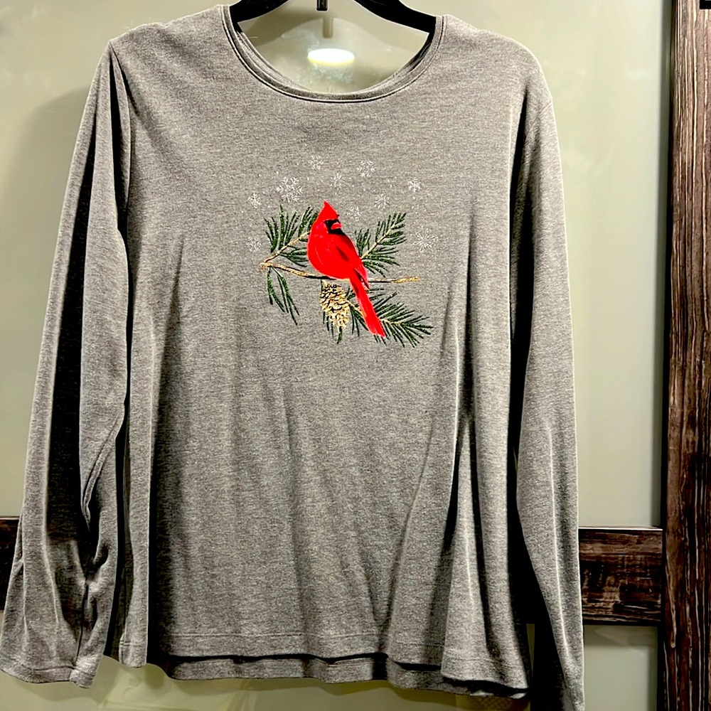Croft & Barrow The Classic Tee Cardinal with sparkly snow flakes, XXL